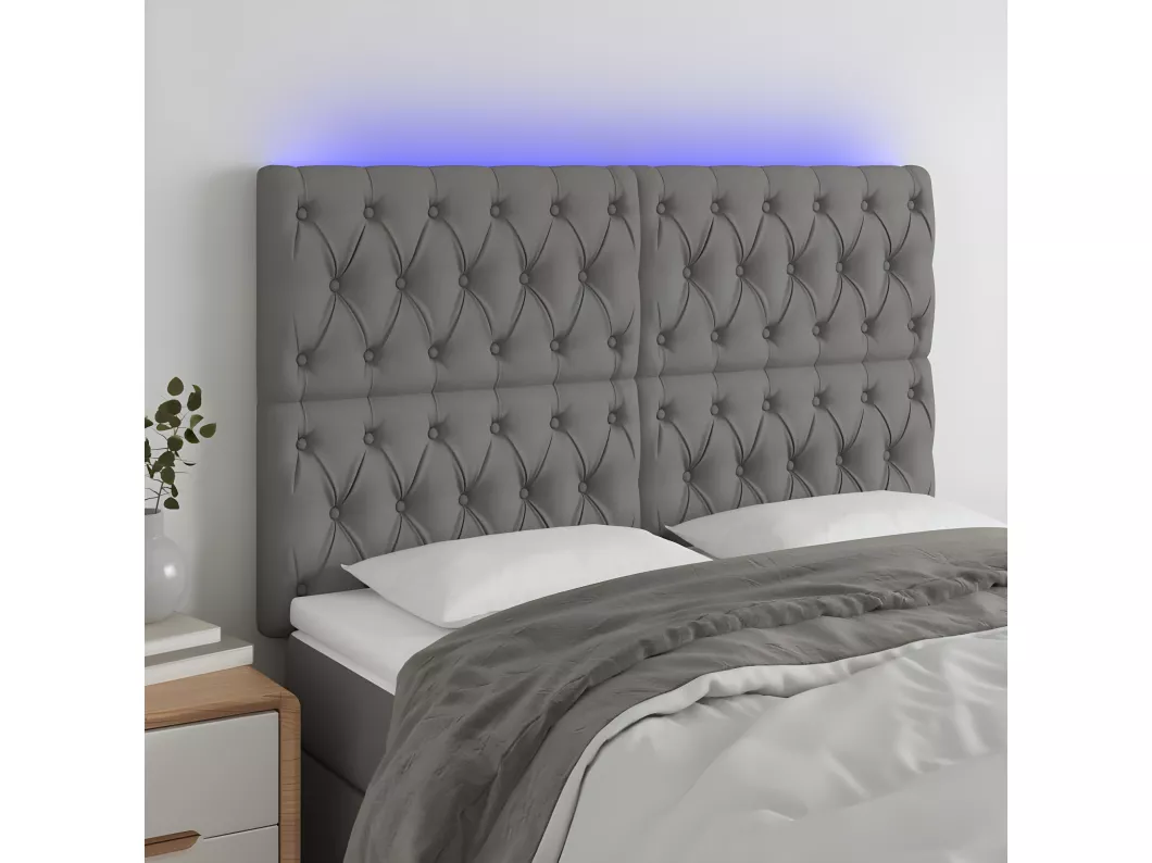 Kauf Unique LED Kopfteil Dunkelgrau 144x7x118/128 cm Stoff