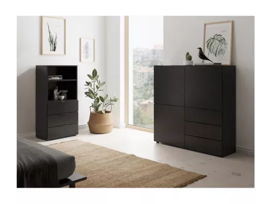 Kauf Unique FMD Kommode 3 Schubladen und Offene Fächer Schwarz
