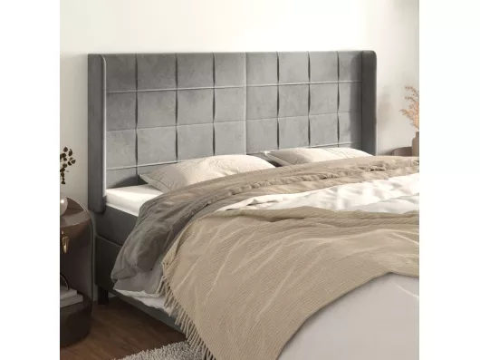 Kauf Unique Kopfteil mit Ohren Hellgrau 203x16x118/128 cm Samt