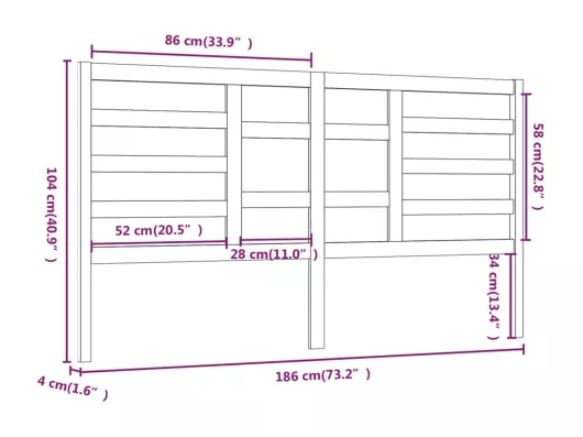 Kauf Unique Bett-Kopfteil Grau 186x4x104 cm Massivholz Kiefer Flash Sale