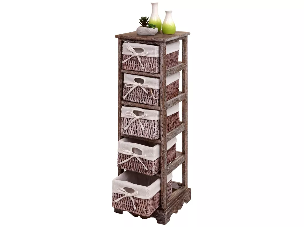 Kauf Unique Regal Kommode mit 5 Korbschubladen, Braun