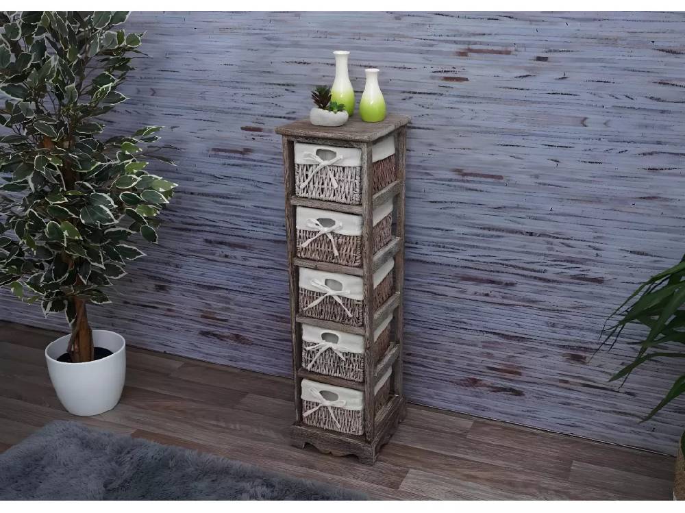 Kauf Unique Regal Kommode mit 5 Korbschubladen, Braun Clearance-Verkauf