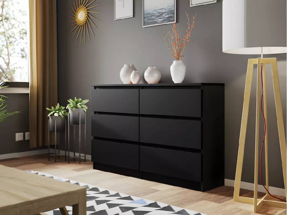 Kauf Unique Kommode mit 6 Schubladen - 120x30x77 cm - Schwarz - Malwa M6 120