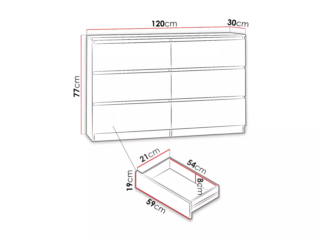 Kauf Unique Kommode mit 6 Schubladen - 120x30x77 cm - Schwarz - Malwa M6 120 50% Rabatt für begrenzte Zeit