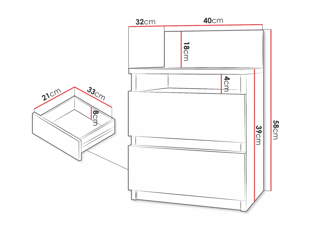 Kauf Unique Nachttisch mit 2 Schubladen - 40x32x59 cm - Weiß - Malwa M1 Rabatte dieses Monats