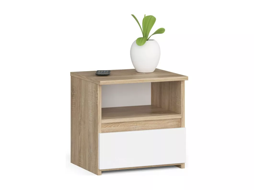 Kauf Unique Nachttisch in minimalistischer Optik AKORD CL1 in der Farbe Sonoma-Eiche Schublade Front Weiß B40 x H40 x T35 cm 2025