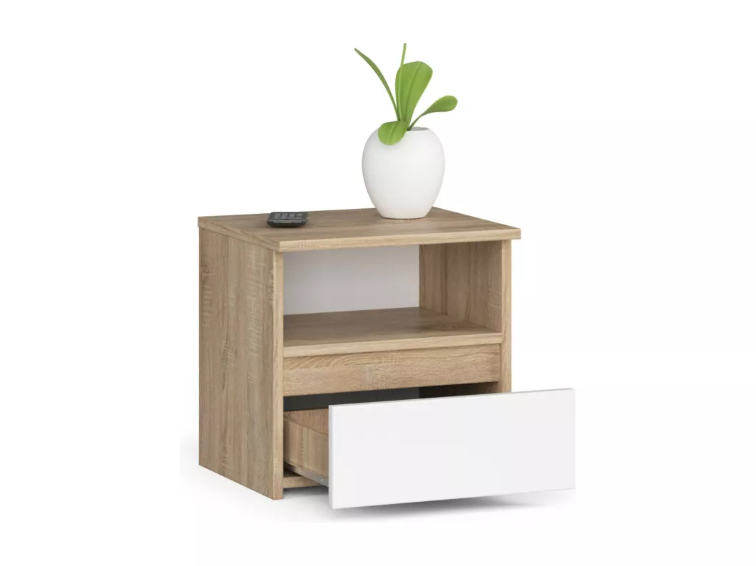 Kauf Unique Nachttisch in minimalistischer Optik AKORD CL1 in der Farbe Sonoma-Eiche Schublade Front Weiß B40 x H40 x T35 cm 2025