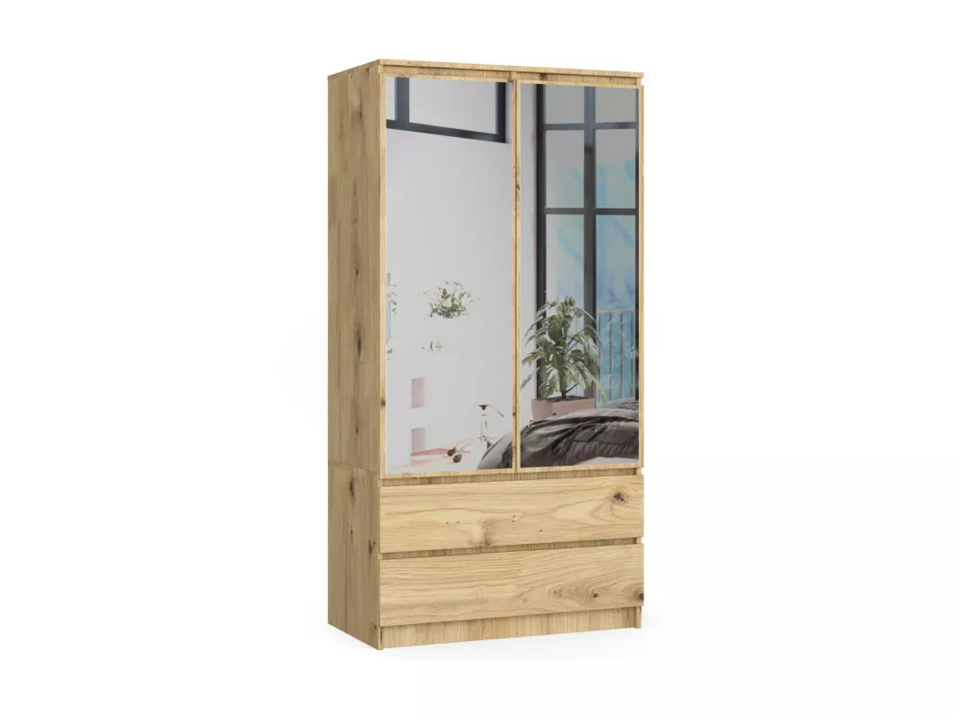 Kauf Unique Kleiderschrank AKORD S90 mit Spiegel Eiche Artisan 90 cm 2 Türen 2 Schubladen 4 Ebenen B90 x H180 x T51 cm Outlet