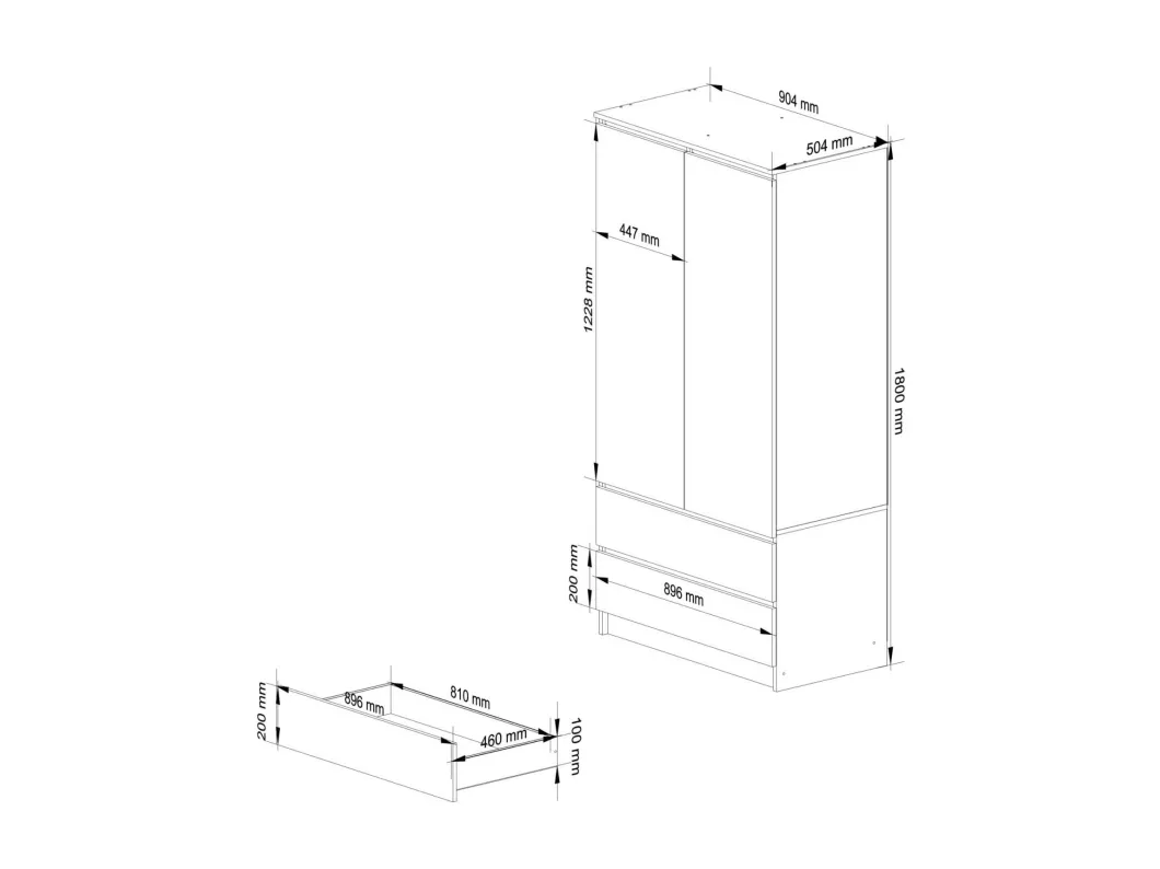 Kauf Unique Kleiderschrank AKORD S90 mit Spiegel Eiche Artisan 90 cm 2 Türen 2 Schubladen 4 Ebenen B90 x H180 x T51 cm Outlet