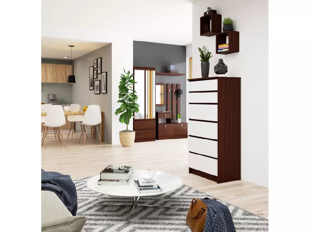 Kauf Unique Kommode AKORD K60 Wenge 60 cm 6 Schubladen Front Weiß B60 x H130 x T40 cm