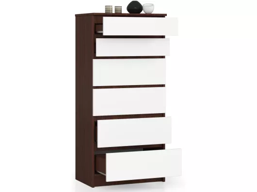 Kauf Unique Kommode AKORD K60 Wenge 60 cm 6 Schubladen Front Weiß B60 x H130 x T40 cm Auslauf