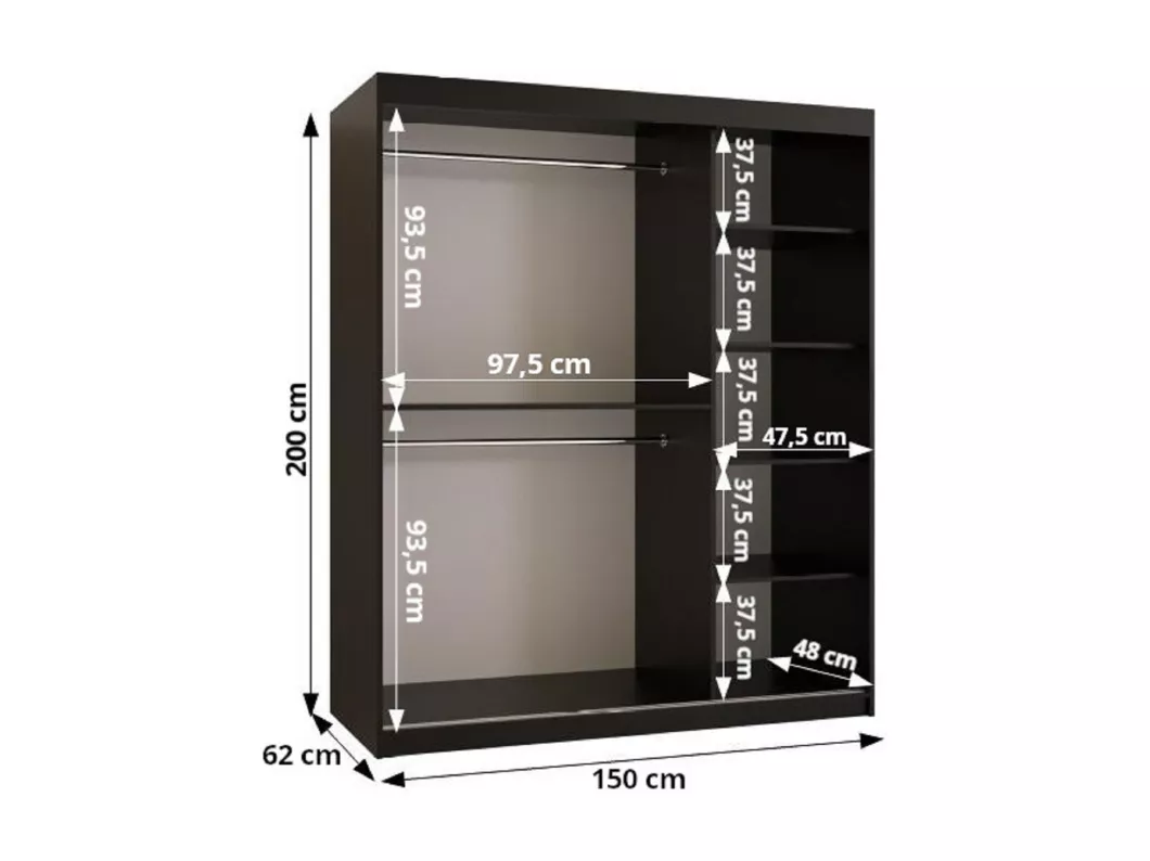 Kauf Unique SCHWEBETÜRENSCHRANK FLUTES 2 200/150/62 2-türig (Schwarz) Rabatt