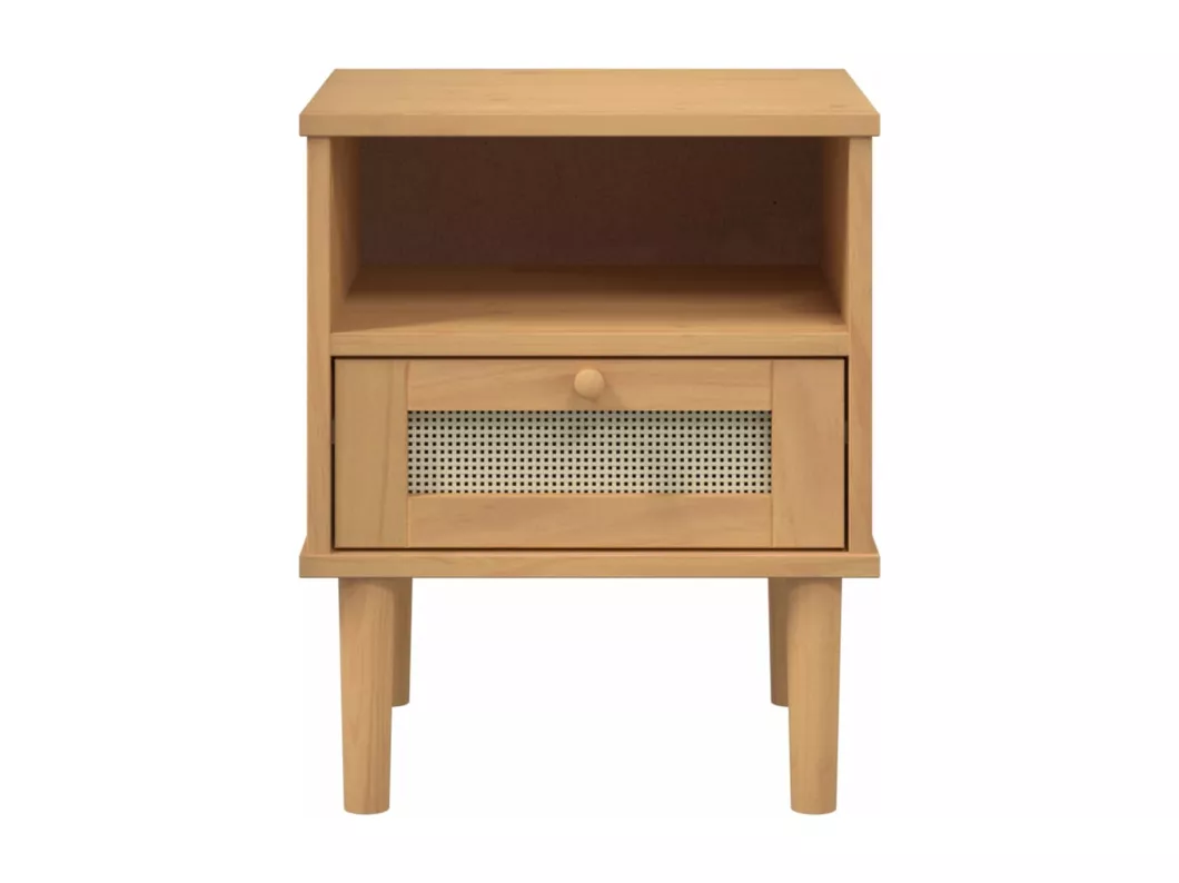 Kauf Unique Nachttisch SENJA Rattan-Look Braun 40x35x48cm Massivholz Kiefer Blitzangebot