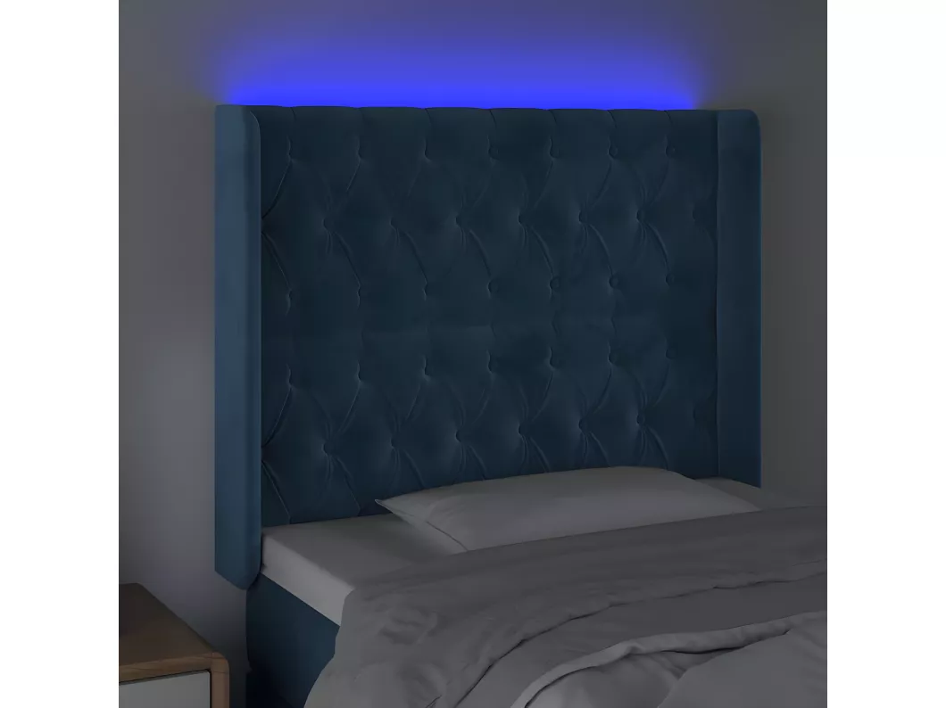 Kauf Unique LED Kopfteil Dunkelblau 93x16x118/128 cm Samt Sonderangebote