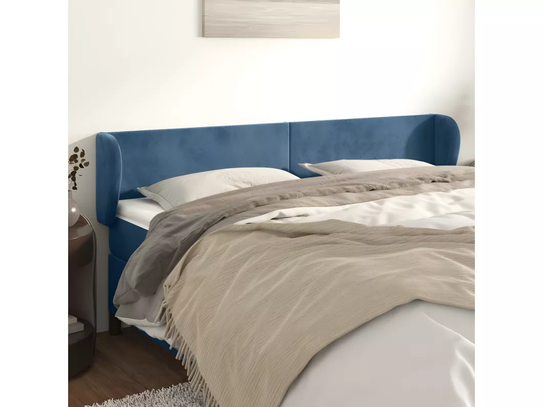 Kauf Unique Kopfteil mit Ohren Dunkelblau 203x23x78/88 cm Samt Bis zu 60% Rabatt