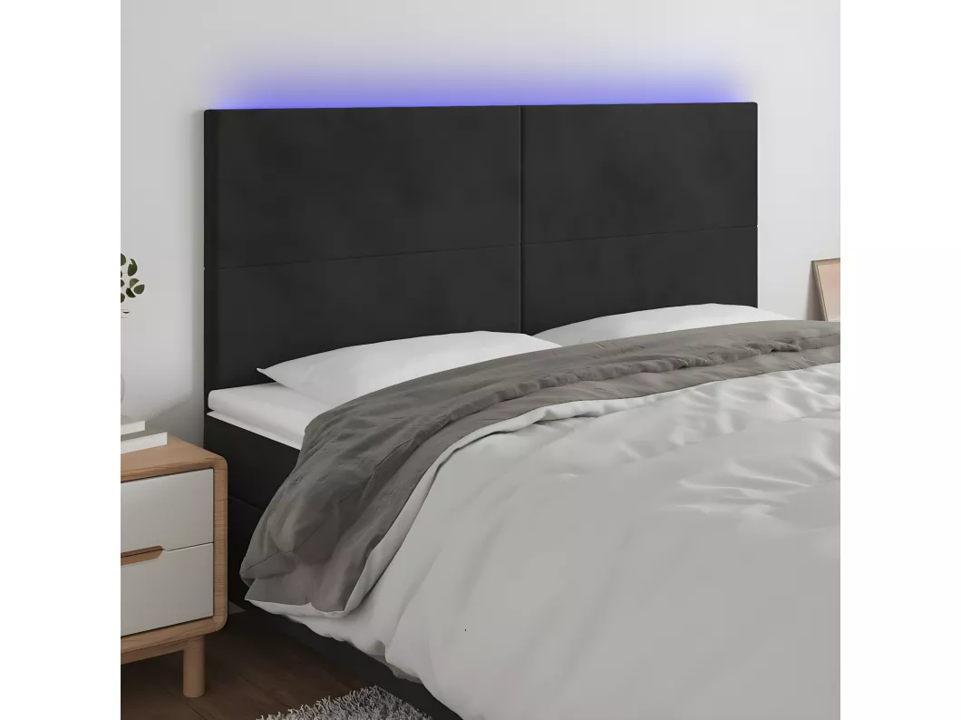 Kauf Unique LED Kopfteil Schwarz 200x5x118/128 cm Samt