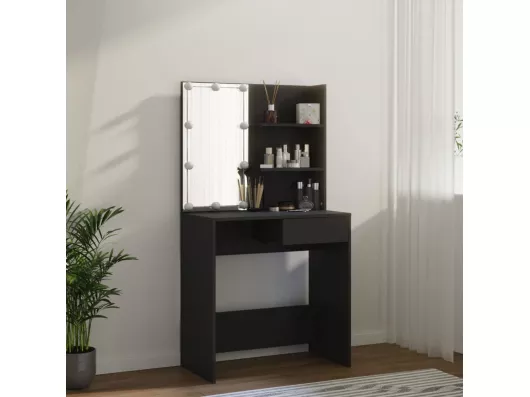 Kauf Unique Schminktisch mit LED-Leuchten Schwarz 74,5x40x141 cm