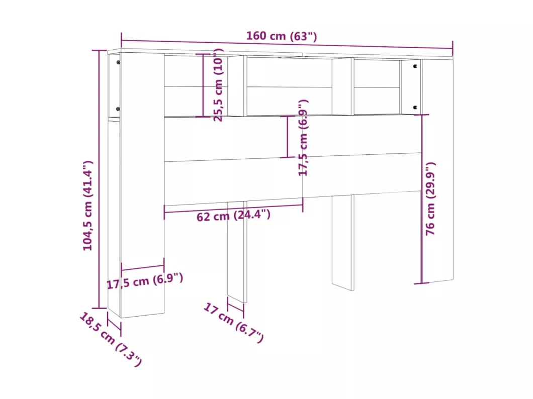 Kauf Unique Kopfteil mit Ablagen Sonoma-Eiche 160x18,5x104,5 cm Verkauf