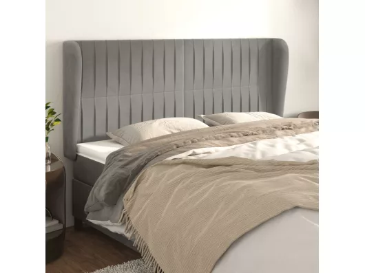 Kauf Unique Kopfteil mit Ohren Hellgrau 163x23x118/128 cm Samt Fabrikpreis