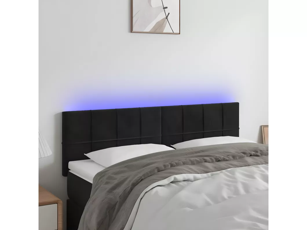 Kauf Unique LED Kopfteil Schwarz 144x5x78/88 cm Samt