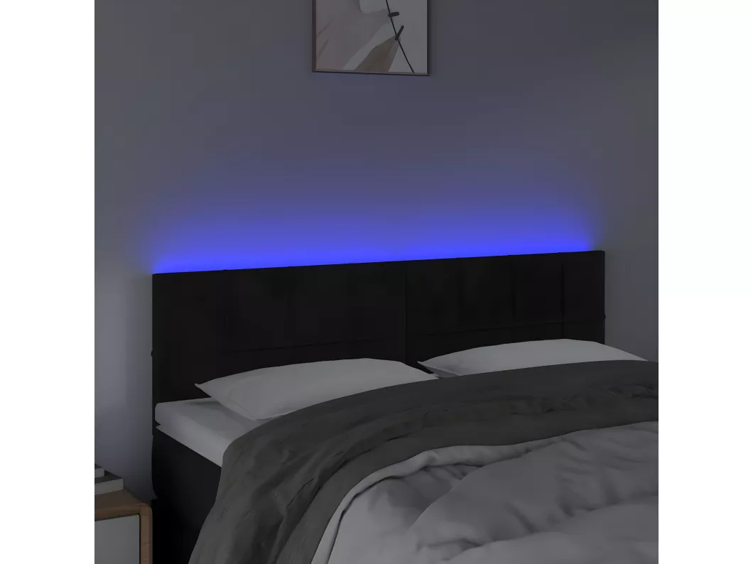 Kauf Unique LED Kopfteil Schwarz 144x5x78/88 cm Samt Preisnachlass