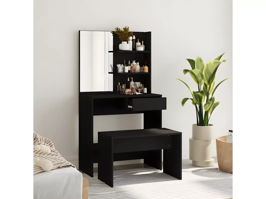 Kauf Unique Schminktisch-Set Schwarz 74,5 x 40 x 141 cm
