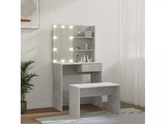 Kauf Unique Schminktisch-Set mit LED Betongrau Holzwerkstoff Kauf eins, bekomm eins gratis