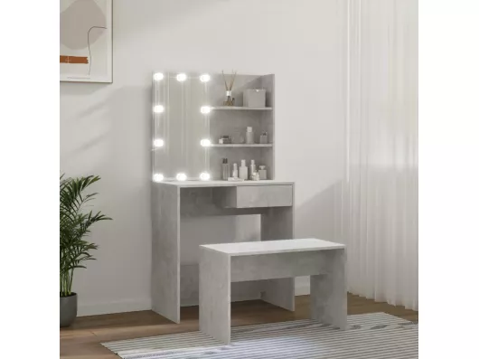 Kauf Unique Schminktisch-Set mit LED Betongrau Holzwerkstoff Kauf eins, bekomm eins gratis