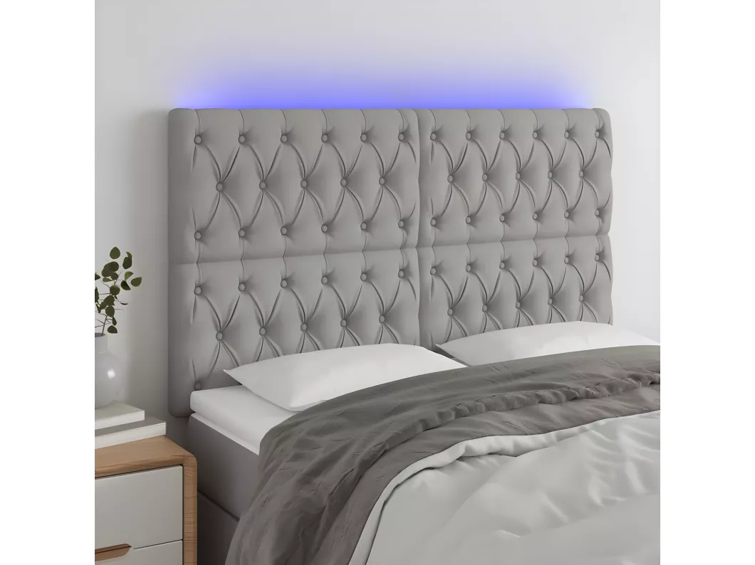 Kauf Unique LED Kopfteil Hellgrau 144x7x118/128 cm Stoff