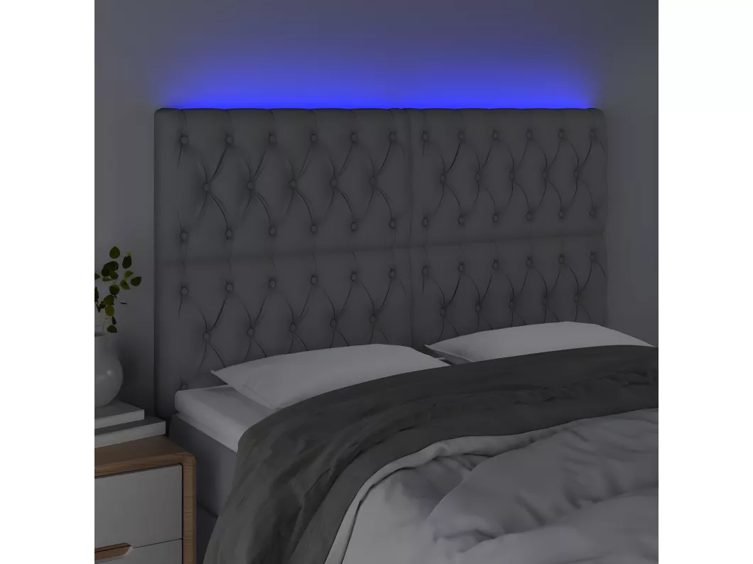 Kauf Unique LED Kopfteil Hellgrau 144x7x118/128 cm Stoff Bis zu 65% Rabatt
