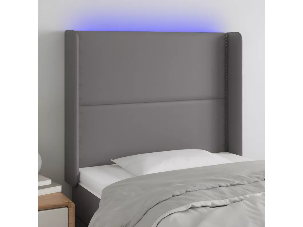 Kauf Unique LED Kopfteil Grau 103x16x118/128 cm Kunstleder