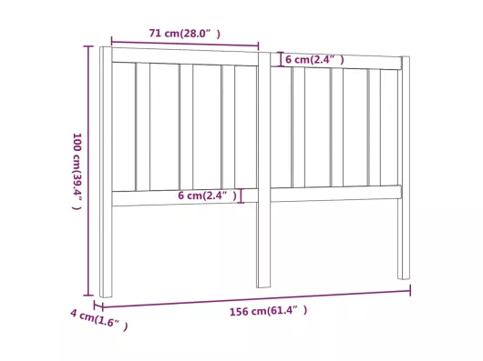 Kauf Unique Kopfteil Schwarz 156x4x100 cm Massivholz Kiefer Online Outlet