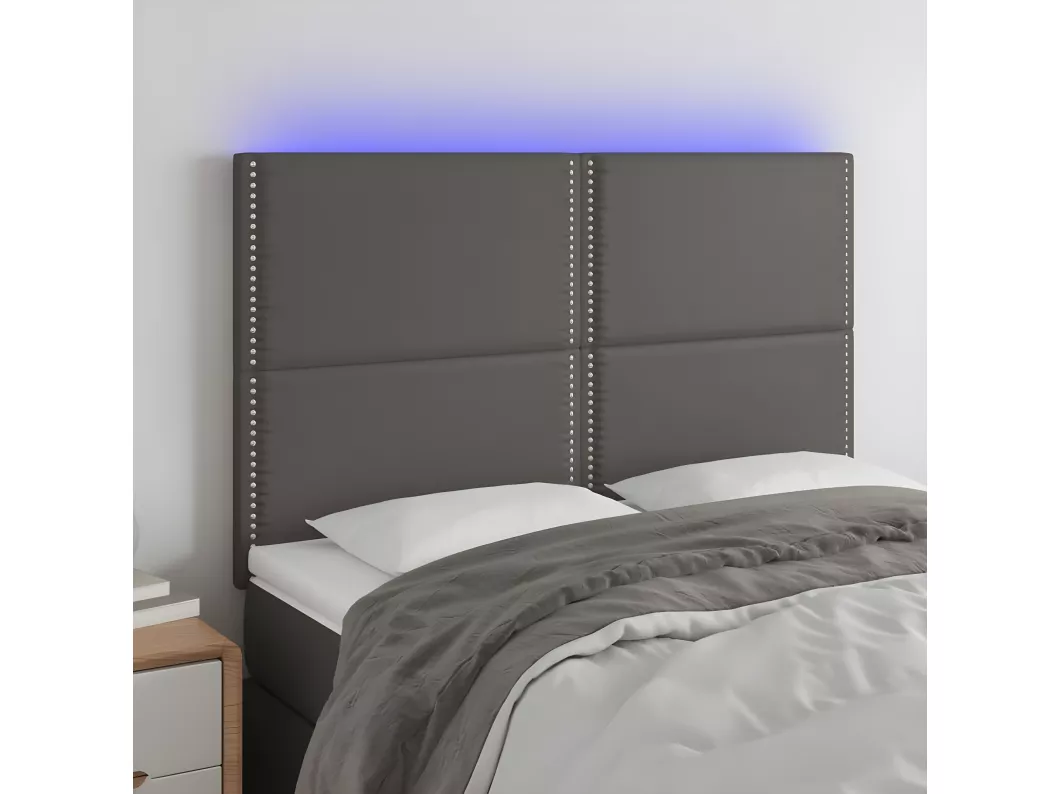 Kauf Unique LED Kopfteil Grau 144x5x118/128 cm Kunstleder Fabrikverkauf