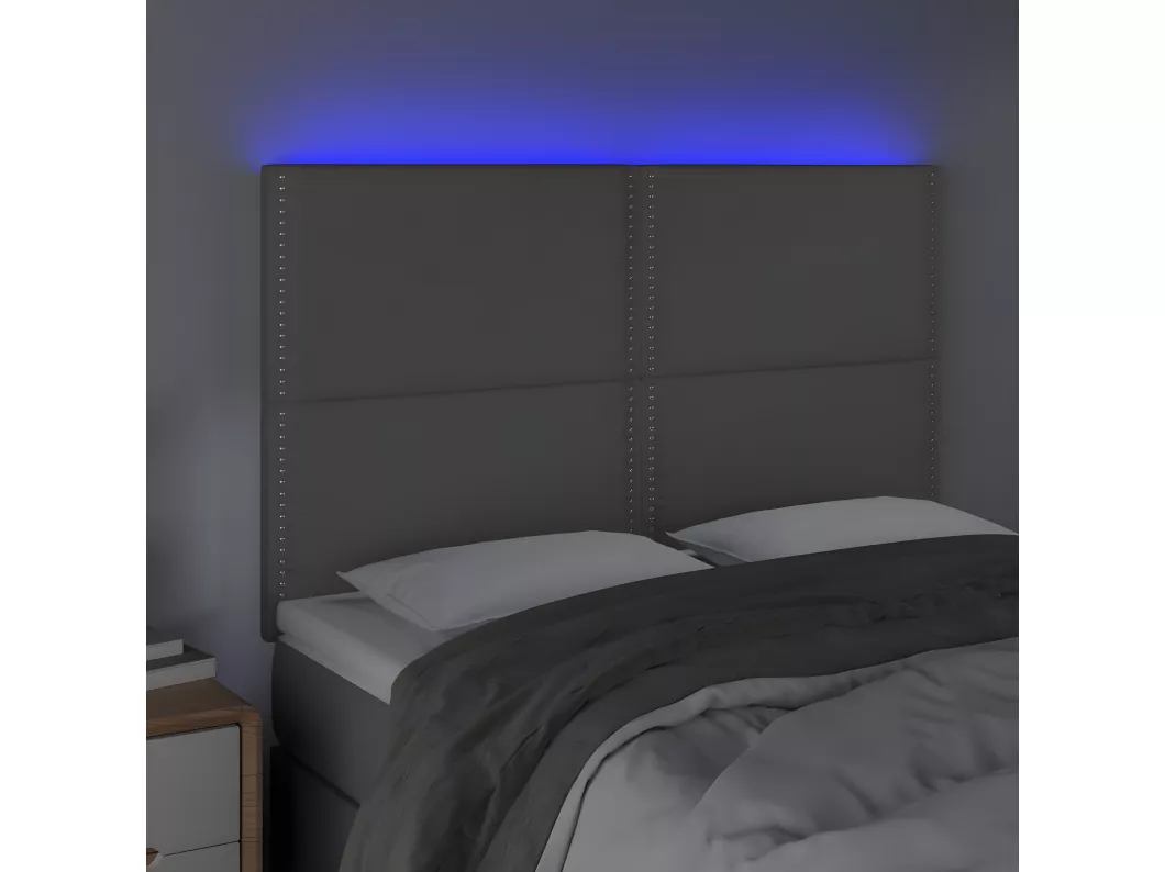 Kauf Unique LED Kopfteil Grau 144x5x118/128 cm Kunstleder Fabrikverkauf