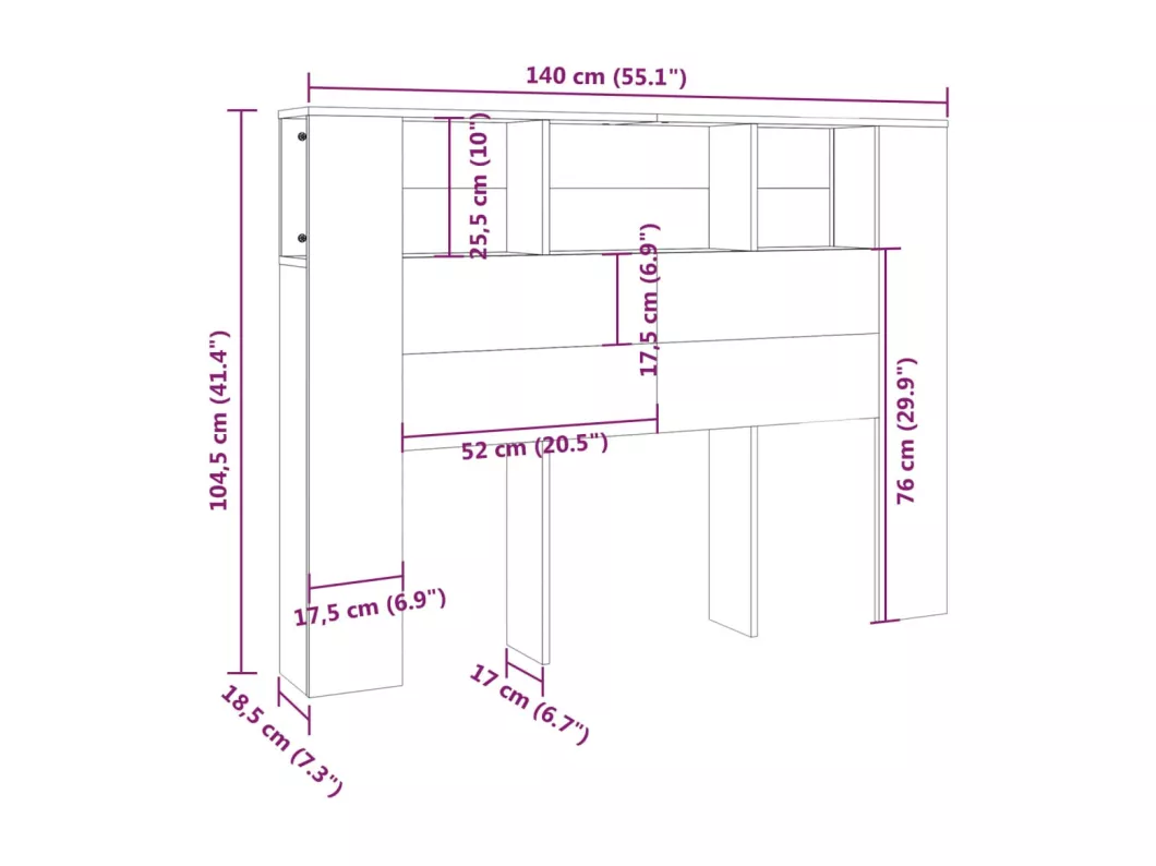 Kauf Unique Kopfteil mit Ablagen Grau Sonoma 140x18,5x104,5 cm Exklusivangebot