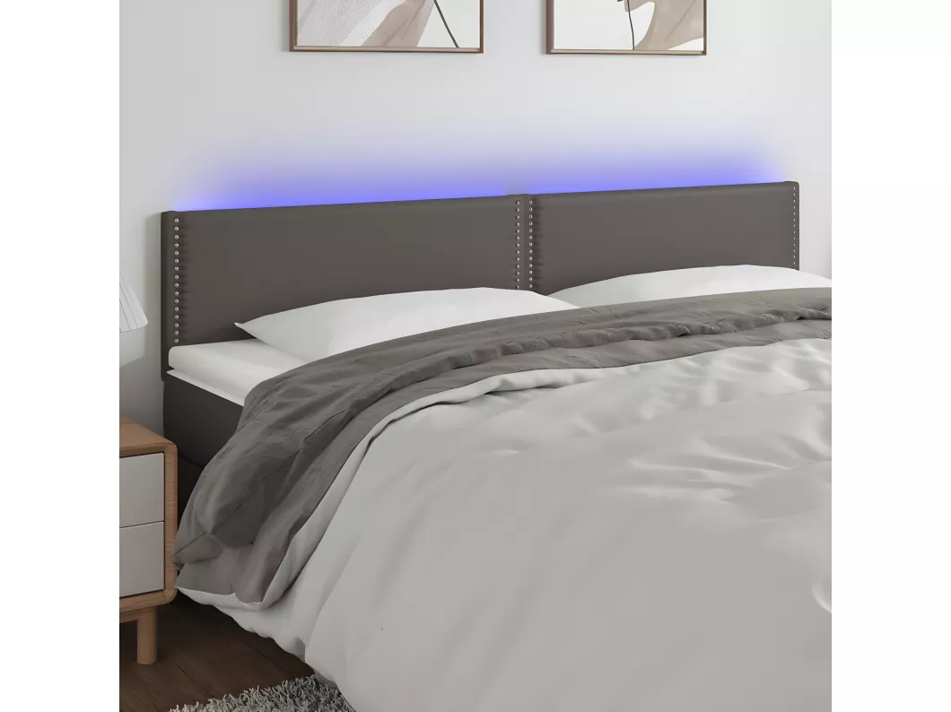 Kauf Unique LED Kopfteil Grau 200x5x78/88 cm Kunstleder