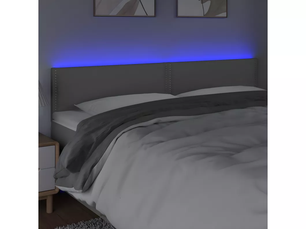 Kauf Unique LED Kopfteil Grau 200x5x78/88 cm Kunstleder VIP-Rabatte