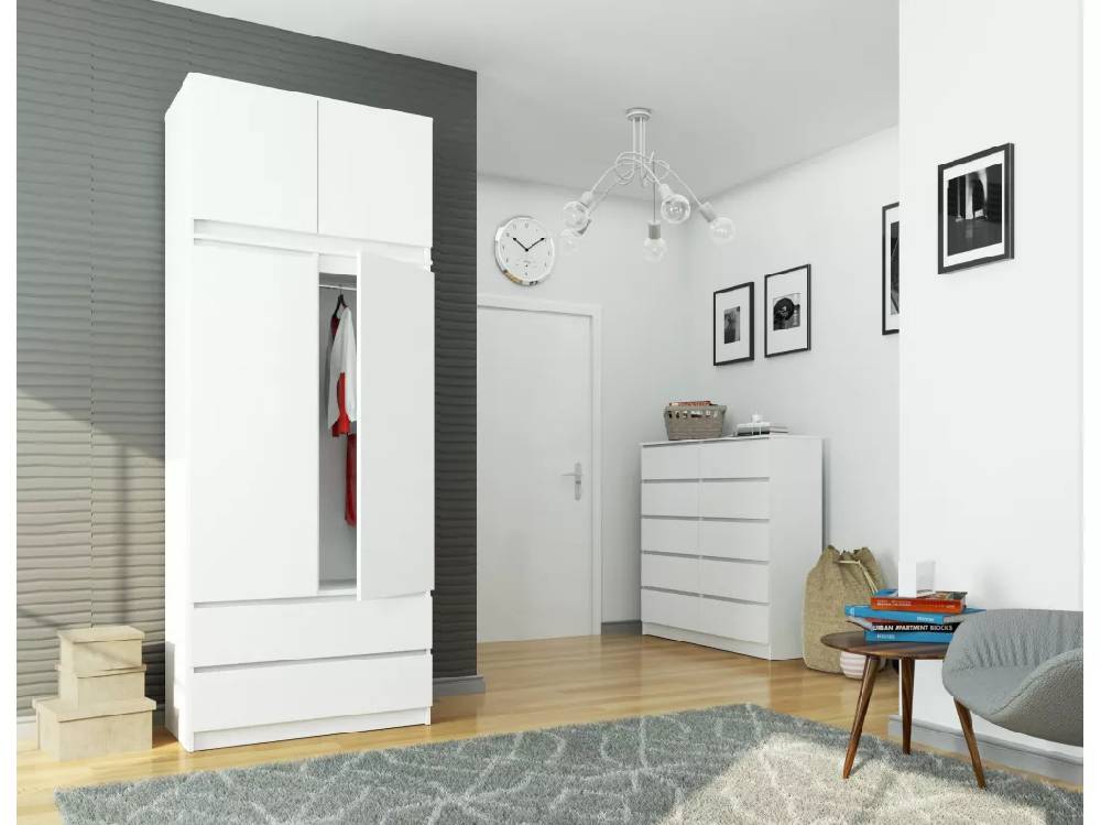 Kauf Unique Schrankaufsatz für Kleiderschrank AKORD S90 Weiß 90 cm 2 Türen 2 Ebenen B90 x H55 x T51 cm Letzte 2 Tage