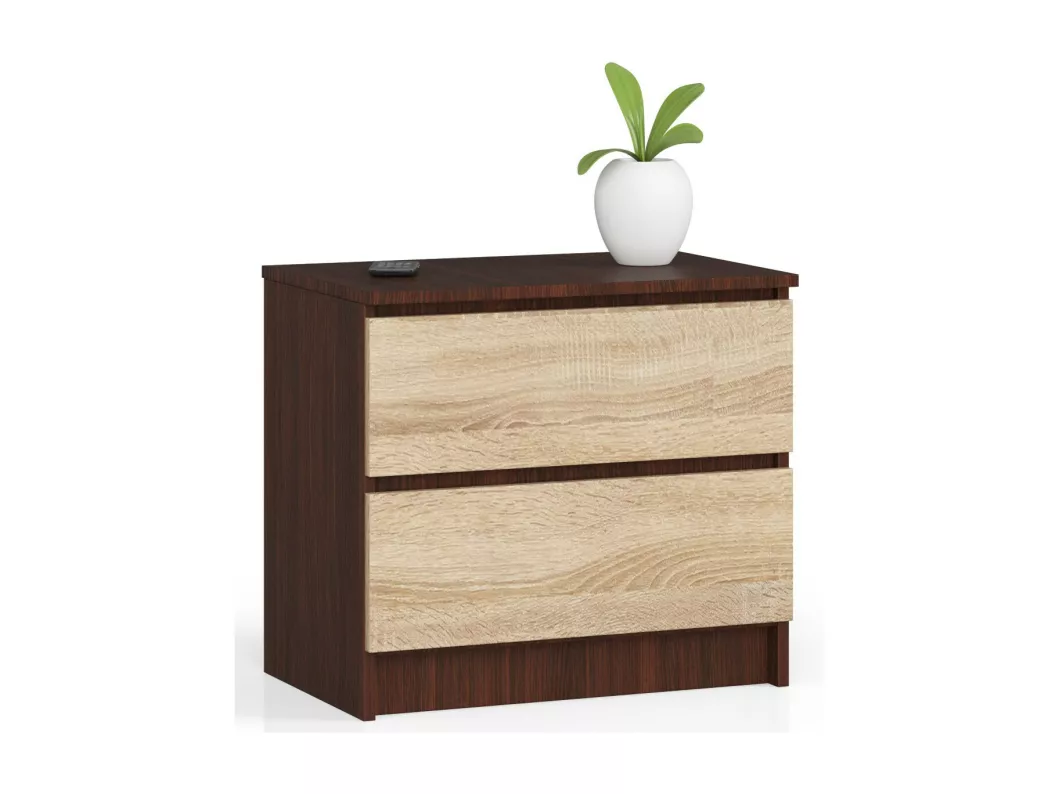 Kauf Unique Nachttisch in minimalistischer Optik AKORD K60 in der Farbe Wenge mit 2 Schubladen Front Sonoma-Eiche B60 x H55 x T40 cm
