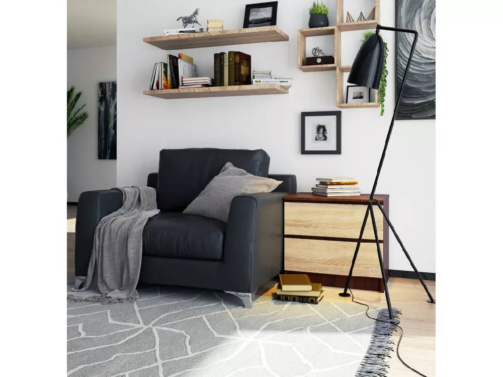 Kauf Unique Nachttisch in minimalistischer Optik AKORD K60 in der Farbe Wenge mit 2 Schubladen Front Sonoma-Eiche B60 x H55 x T40 cm Letzter Tag