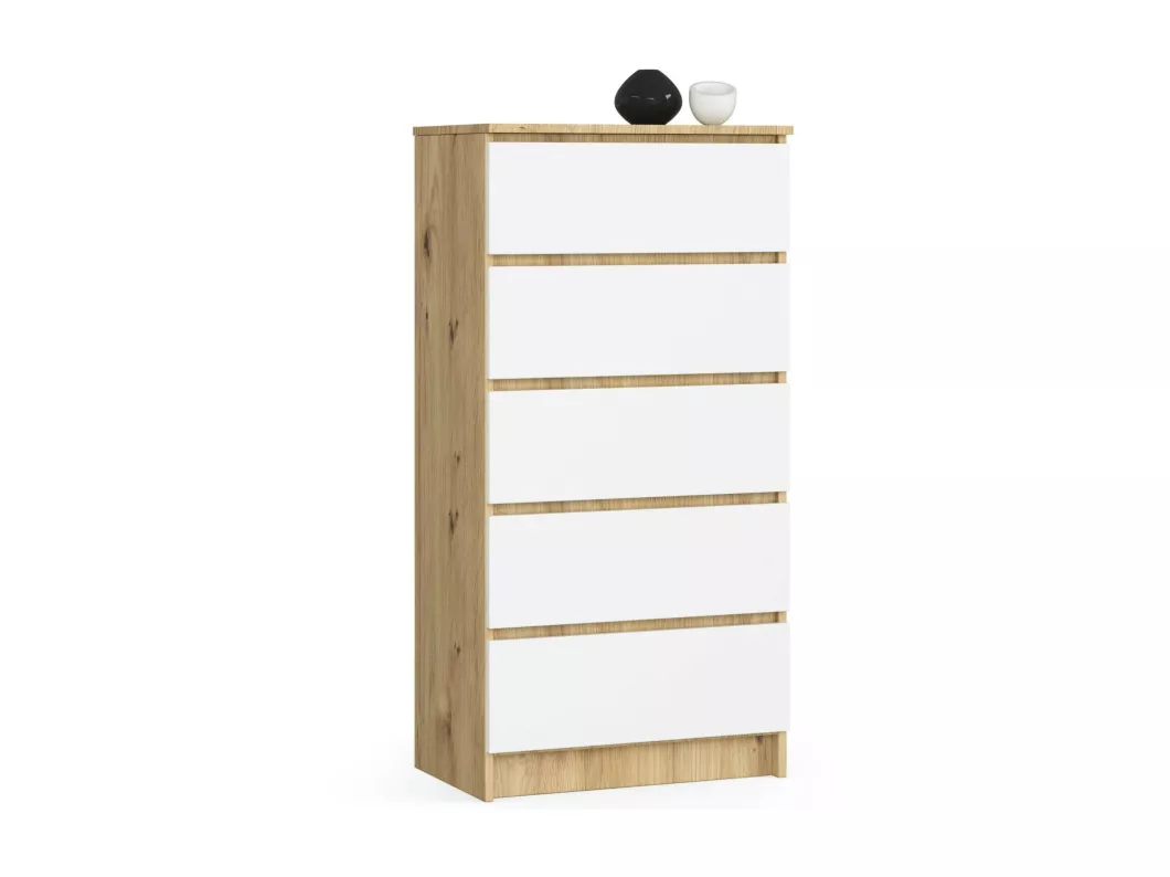 Kauf Unique Kommode AKORD K60 Eiche Artisan 60 cm 5 Schubladen Front Weiß B60 x H121 x T40 cm Zeitbegrenzte Promotion