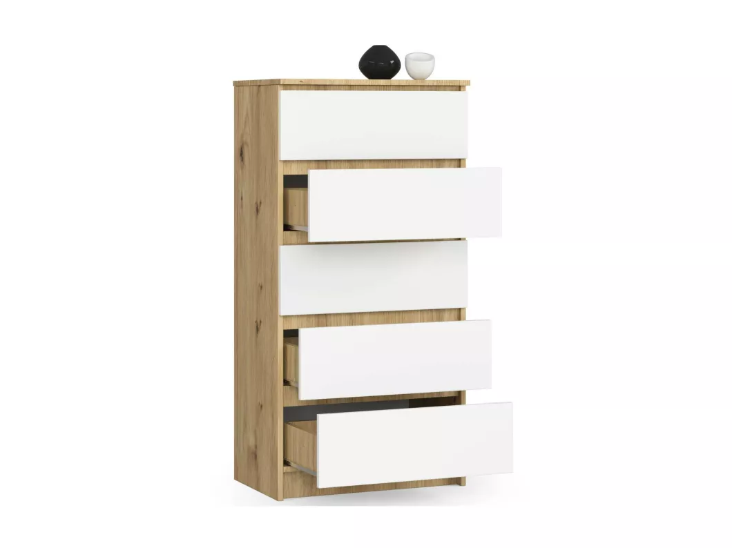 Kauf Unique Kommode AKORD K60 Eiche Artisan 60 cm 5 Schubladen Front Weiß B60 x H121 x T40 cm Zeitbegrenzte Promotion