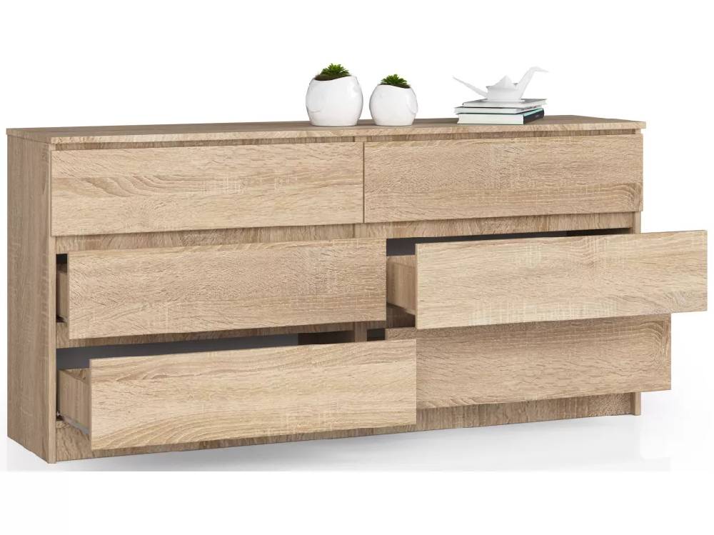 Kauf Unique Kommode AKORD K160 Sonoma-Eiche 160 cm 6 Schubladen B160 x H77 x T40 cm Bis zu 50% Rabatt