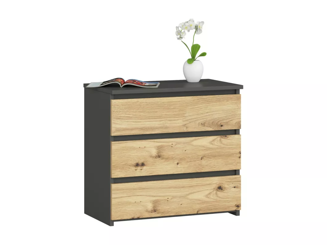 Kauf Unique Nachttisch in minimalistischer Optik AKORD CL3 in der Farbe Graphitgrau mit 3 Schubladen Front Eiche Artisan B60 x H57 x T35 cm Clearance-Verkauf