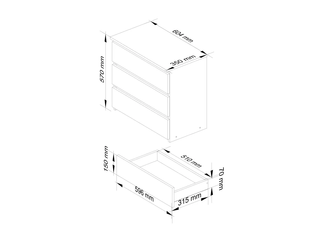 Kauf Unique Nachttisch in minimalistischer Optik AKORD CL3 in der Farbe Graphitgrau mit 3 Schubladen Front Eiche Artisan B60 x H57 x T35 cm Clearance-Verkauf