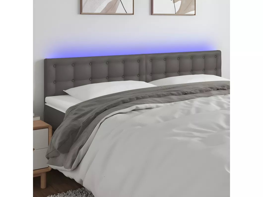 Kauf Unique LED Kopfteil Grau 180x5x78/88 cm Kunstleder Preisnachlass