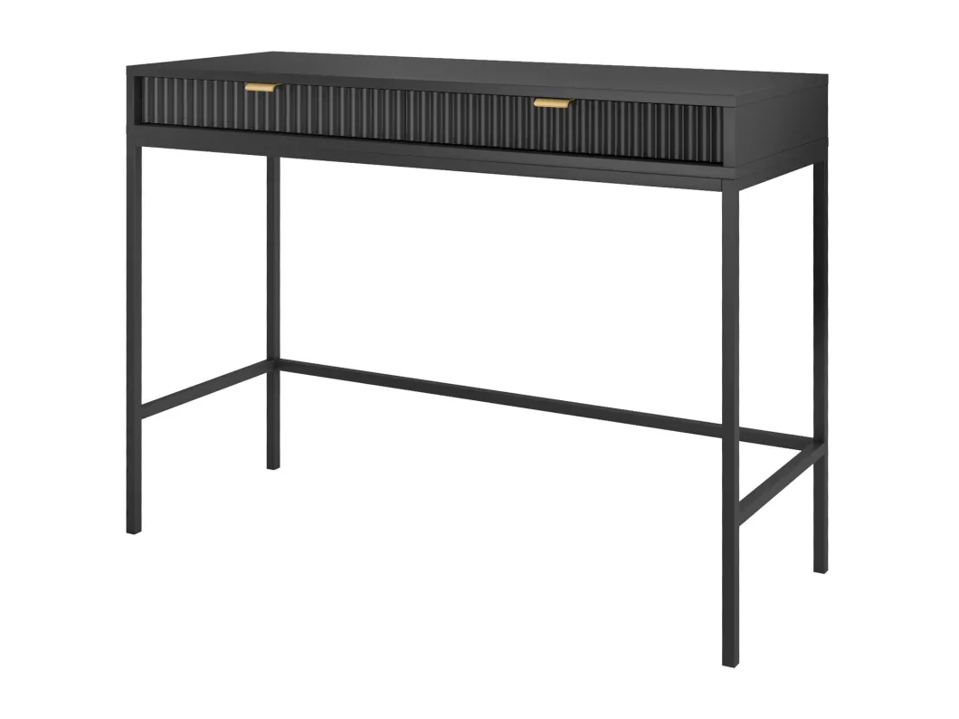 Kauf Unique Schminktisch Schreibtisch mit Schubladen - 104 cm - Schwarz mit geriffelten Fronten und schwarzen Metallbeinen - VELLORE Räumungsverkauf