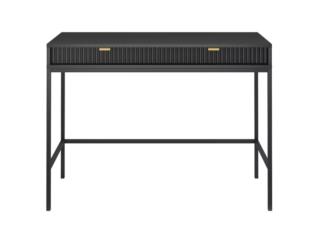 Kauf Unique Schminktisch Schreibtisch mit Schubladen - 104 cm - Schwarz mit geriffelten Fronten und schwarzen Metallbeinen - VELLORE Räumungsverkauf