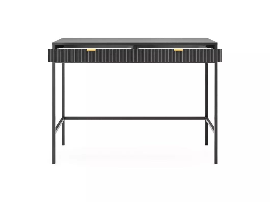 Kauf Unique Schminktisch Schreibtisch mit Schubladen - 104 cm - Schwarz mit geriffelten Fronten und schwarzen Metallbeinen - VELLORE Räumungsverkauf