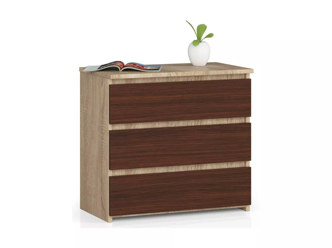 Kauf Unique Nachttisch in minimalistischer Optik AKORD CL3 in der Farbe Sonoma-Eiche mit 3 Schubladen Front Wenge B60 x H57 x T35 cm